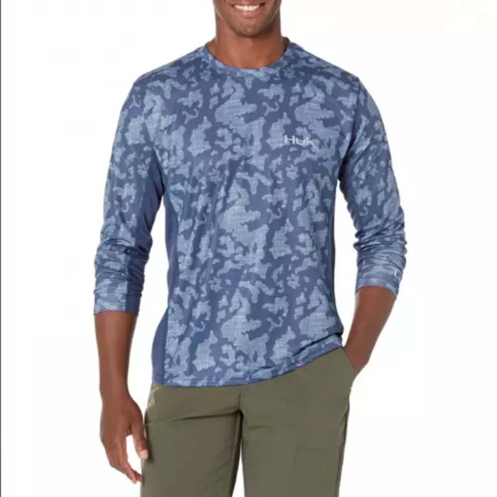 Huk Icon X Running Lakes Long Sleeve Performance XL Navy Fishing Shirt UPF 50+